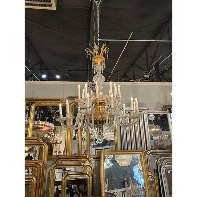 Exceptional 19th century Venetian twist glass arm and giltwood chandelier with 24 lights. Makes a very impressive...