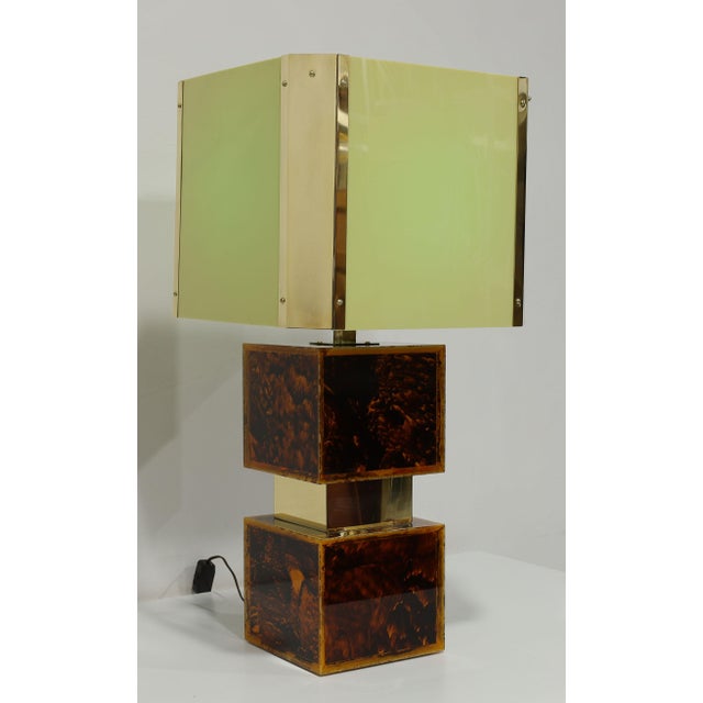 1970s Brazilian Acrylic, Resin and Brass Custom Table Lamps - a Pair For Sale - Image 9 of 11