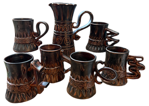 Glass Pitcher Set by H. and M. Bessone, Set of 7