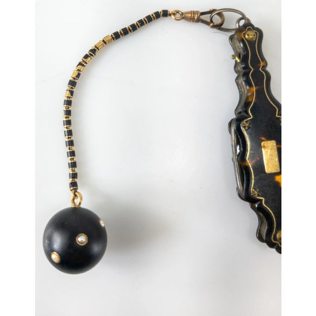 Victorian 19th Century Victorian Fine Lorgnette Glasses With Gold Inlay and Enamel Watch Fob For Sale - Image 3 of 9