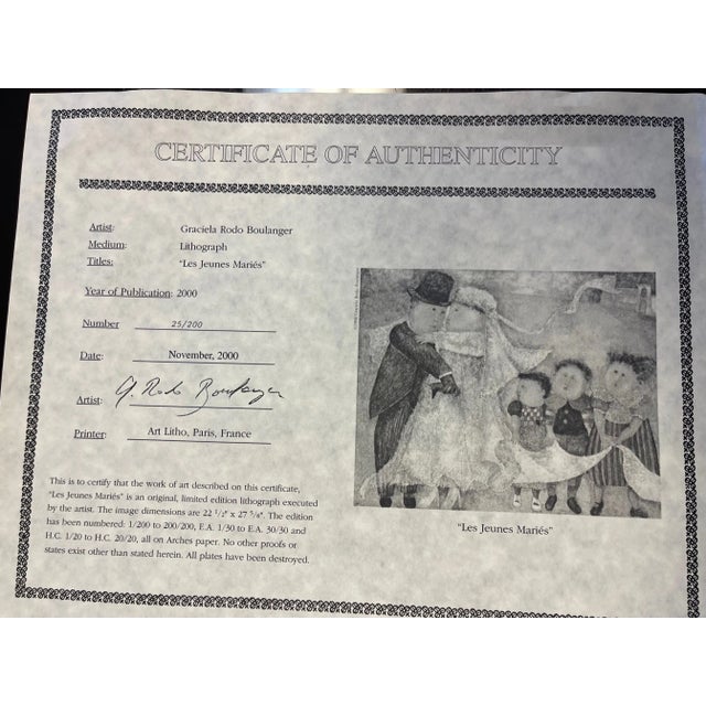 "Les Jeunes Maries" Contemporary Figurative Wedding Scene Print by Graciela Rodo Boulanger, Framed For Sale In Denver - Image 6 of 7