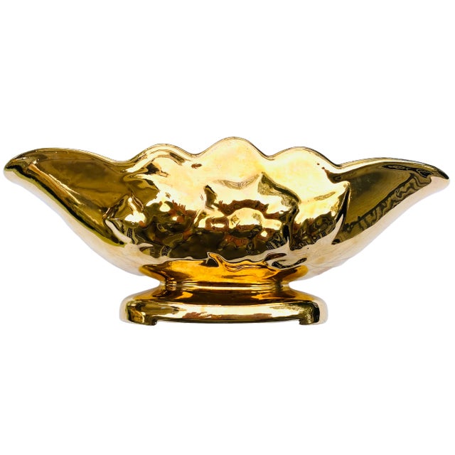 Mid-Century Hull Art Magnolia Design Console Bowl – 22kt Warranted Weeping Gold For Sale In Atlanta - Image 6 of 6