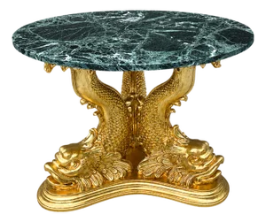 Rare Italian Dolphin Table, Circa 1910–1930, Restored Gold Leaf & Original Green Marble