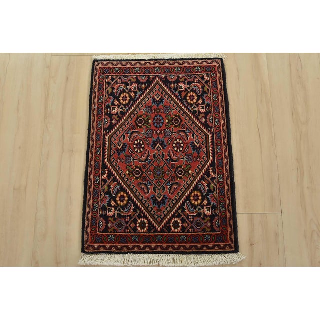 Farmhouse Fine Bidjar Rug 1’6” X 2’1” Red Wool Vintage Hand-Knotted Carpet For Sale - Image 3 of 6