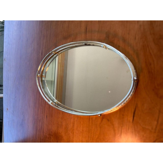 Metal Vintage Mid-Century Hollywood Regency Oval Brass Mirrored Vanity Tray For Sale - Image 7 of 7