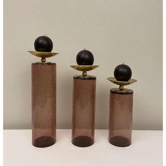 Modernist Set of 3 Glass Candle Holders For Sale - Image 4 of 12