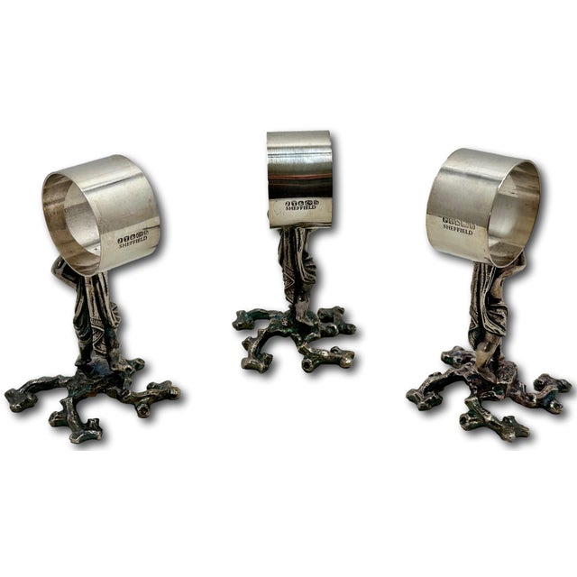 1900 - 1909 Outstanding Orig. Set of 5 Large Antique Victorian Sheffield England Silverplate Figurative Putti Napkin Rings Circa 1900 For Sale - Image 5 of 18