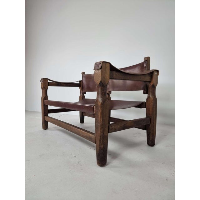 Mid-Century Modern Spanish Brutalist Safari Bench in Brown Leather For Sale - Image 3 of 14