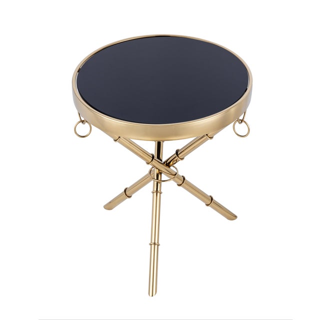 Modern Pasargad Home Eloise Tempered Glass Ringed Side Table, Gold For Sale - Image 3 of 8