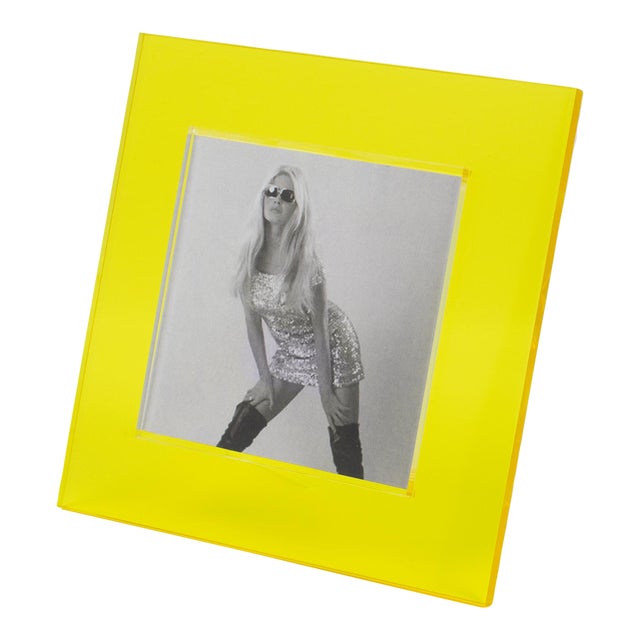 Pop Art Modernist Neon Yellow Lucite Picture Frame, Italy 1970s For Sale