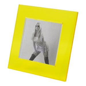 Pop Art Modernist Neon Yellow Lucite Picture Frame, Italy 1970s