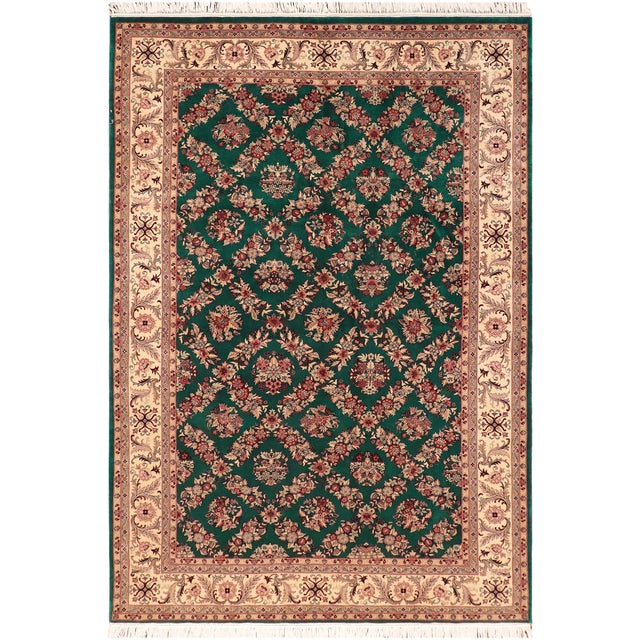 Shabby Chic 1990's Floral Pak-Persian Green/Ivory Wool Rug - 6'1'' X 9'2'' For Sale - Image 9 of 9