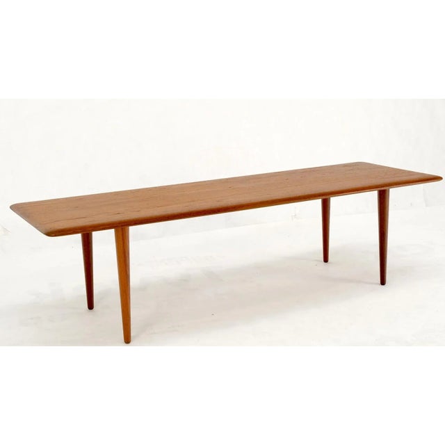 Danish Mid-Century Modern Solid Teak Rectangle Coffee Table Tapered Dowel Legs For Sale - Image 6 of 13