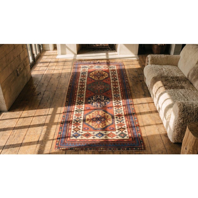 1890s Red Geometric Tribal Antique Caucasian Talish Rug '6" X 8'8" Handknotted Wool Carpet For Sale In New York - Image 6 of 8