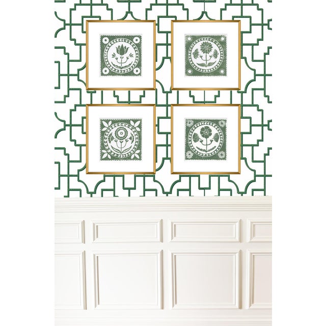 Folk Art 12x12" Framed Grass Green and White Daffodil Flower Art Print Botanical Wall Decor For Sale - Image 3 of 3