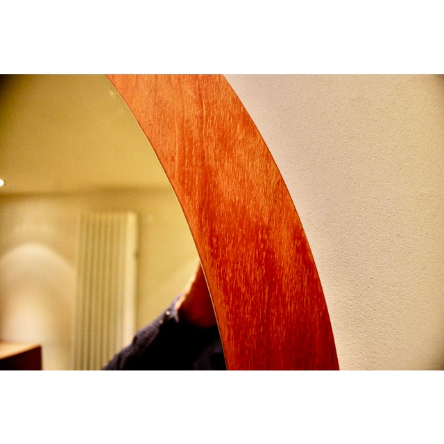 1960s Large Vintage Scandinavian Round Mirror in Teak, 1960s For Sale - Image 5 of 12