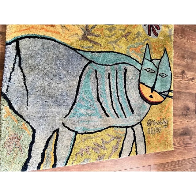 1970s Le Chat La Lune et Le Soleil Rug, Corneille, 1970s For Sale - Image 5 of 14