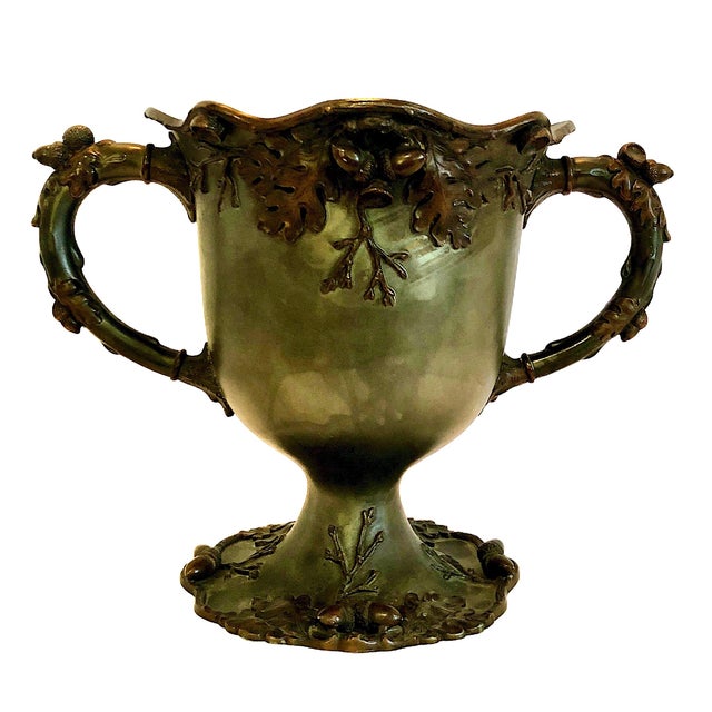 Metal Art Nouveau Engraved Silverplate Trophy With Oak Leaves and Acorns For Sale - Image 7 of 12