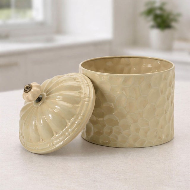 2020s Ribbed Metal Canister with Lid 8"H For Sale - Image 5 of 5