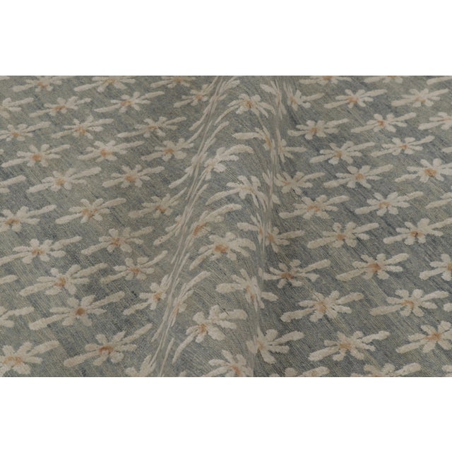 Textile Rug & Kilim’s Block Print Rug Design in Brown With Gray Floral Motifs For Sale - Image 7 of 8