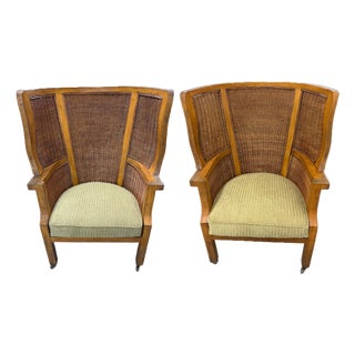 Ralph Lauren Wicker Wingback Chair - A Pair For Sale