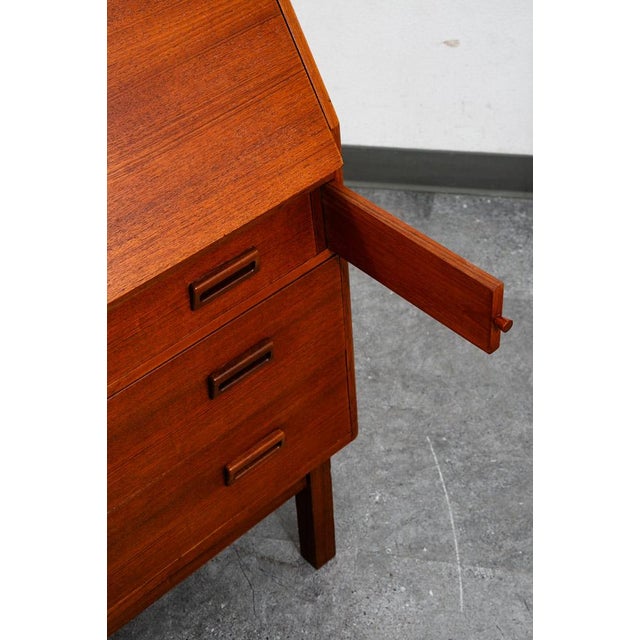 Mid Century Danish Modern Secretary Desk Bureau Denmark Teak Drawers Drop Down For Sale - Image 9 of 12