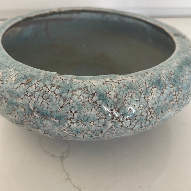 Mid-Century Modern Artist Pottery Bowl, Light Blue For Sale - Image 3 of 6
