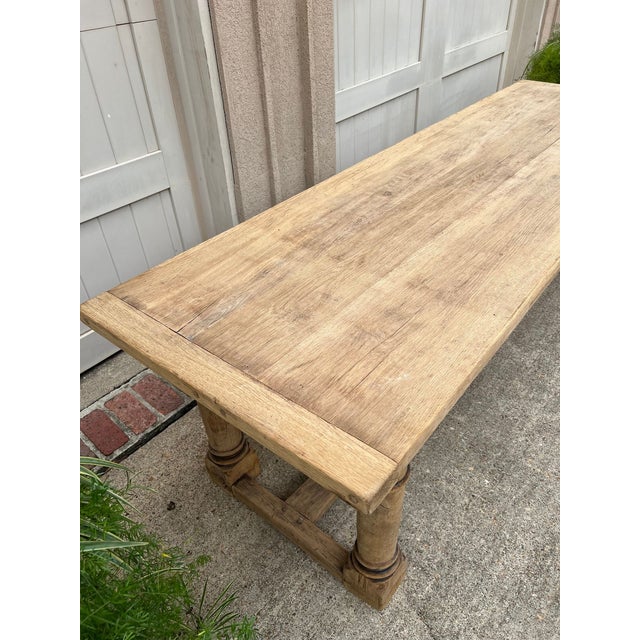 Antique French Dining Farm Table Bleached Carved Oak 8 Ft. Large C1880 For Sale - Image 17 of 18