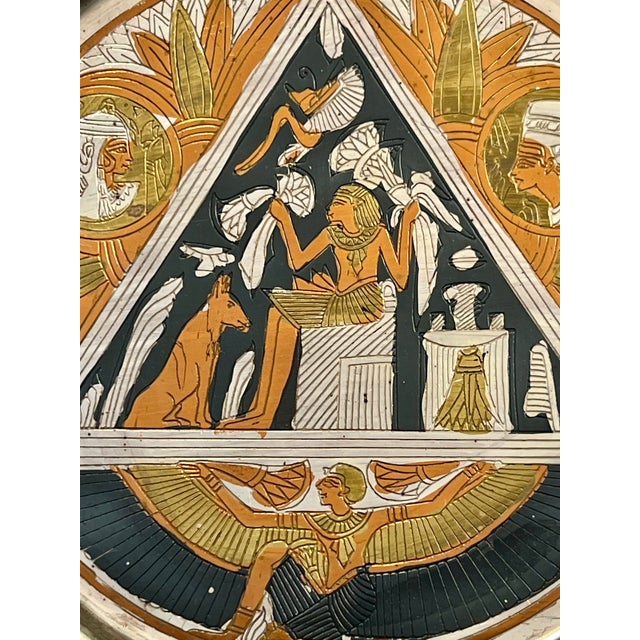 Vintage Egyptian Metal Wall Plates-3pc-Etched Brass Art-Hanging Decor-Pharaoh For Sale - Image 9 of 11