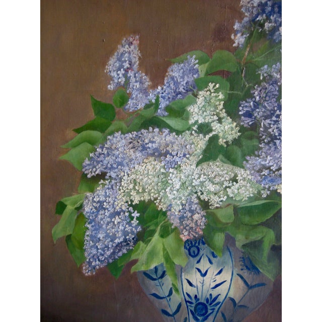 Wood Still Life Glycine in a Vase Oil Painting 19th Century, Framed For Sale - Image 7 of 12