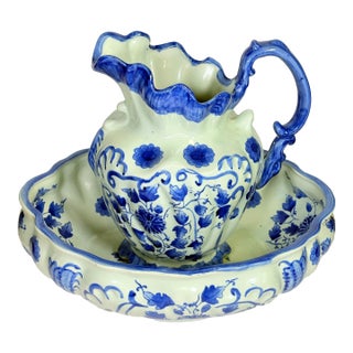 Large Antique Wash Basin and Pitcher Set - 2 Pieces For Sale