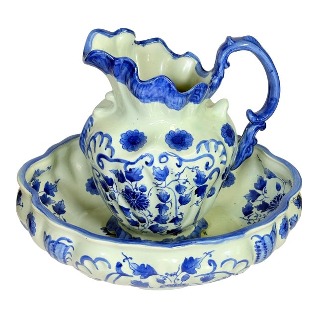 Large Antique Wash Basin and Pitcher Set - 2 Pieces For Sale