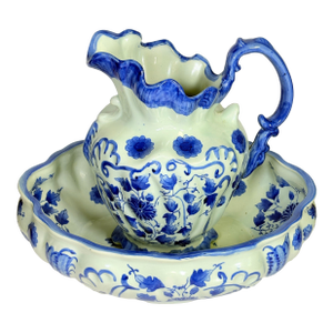 Large Antique Wash Basin and Pitcher Set - 2 Pieces