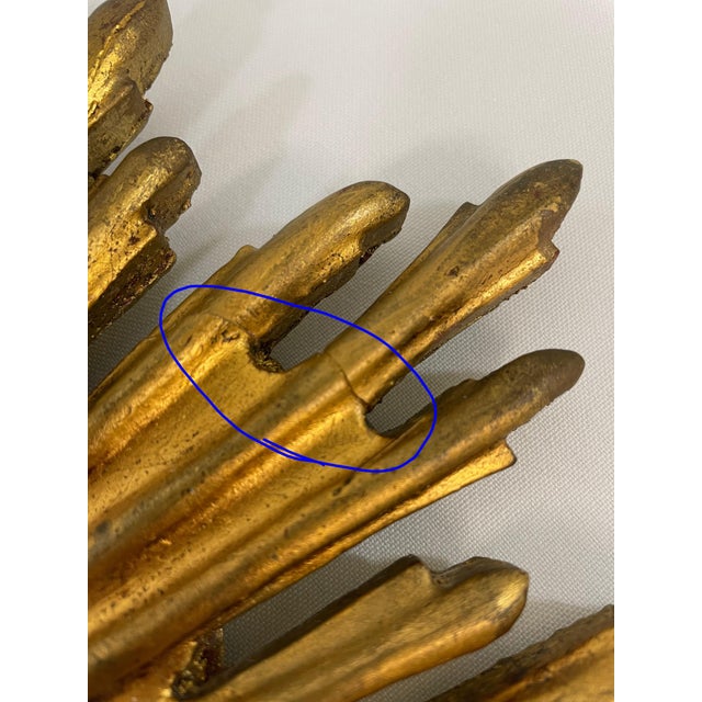 Vintage 1970s French Gilded 13.5" Sunburst Wall Mirror For Sale - Image 12 of 18