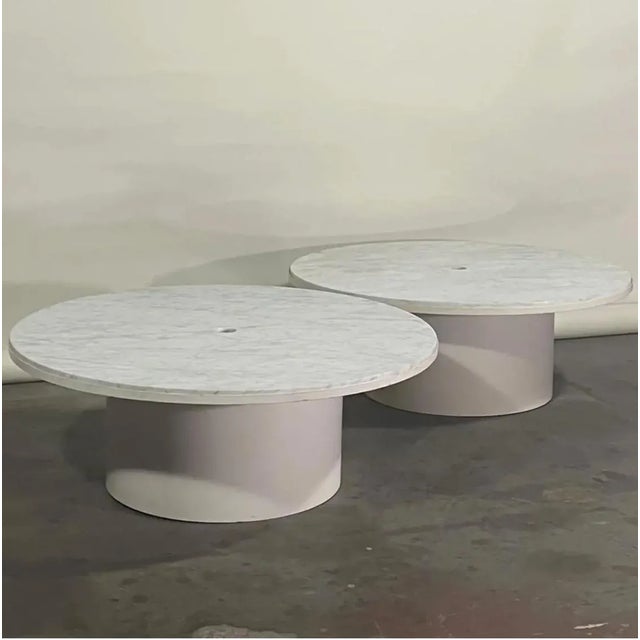 Pair of Minimalist Veined Marble Indoor/Outdoor Coffee Tables For Sale In Los Angeles - Image 6 of 8