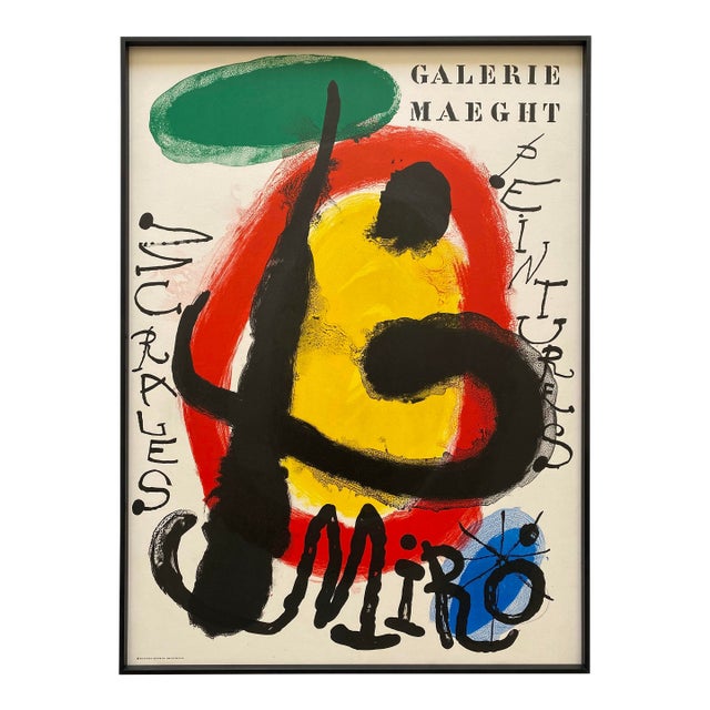 Joan Miro Vintage 1961 Mid Century Modernist Fine Art Lithograph Print " Murales - Peintures " Framed Paris Exhibition Poster For Sale