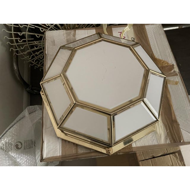 Brass and Glass Flushmount Light, 1980s For Sale - Image 4 of 4