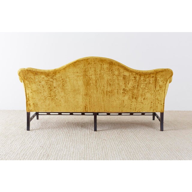 Chinese Chippendale Style Citron Velvet Camel Back Sofa For Sale - Image 12 of 13