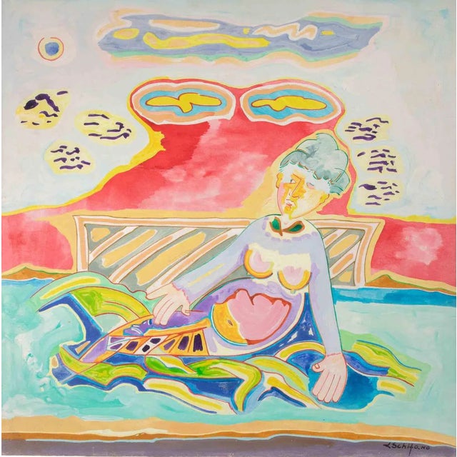 Luciano Schifano, On the Sofa, Oil Painting, 1988 For Sale