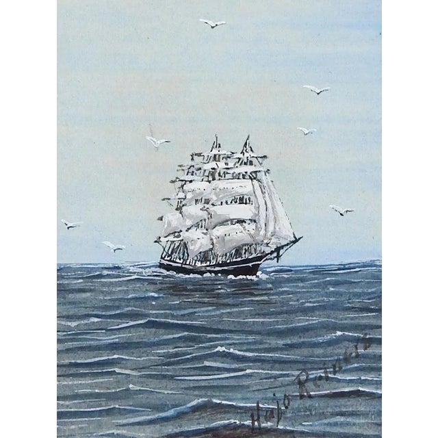 Tiny Vintage Sailing Clipper Ship Watercolor Painting For Sale