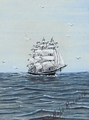 Tiny Vintage Sailing Clipper Ship Watercolor Painting