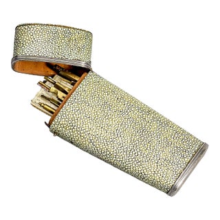 Rare 18th Century Shagreen Leather Sterling Silver Etui Desk Measurement Kit For Sale
