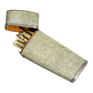 Rare 18th Century Shagreen Leather Sterling Silver Etui Desk Measurement Kit