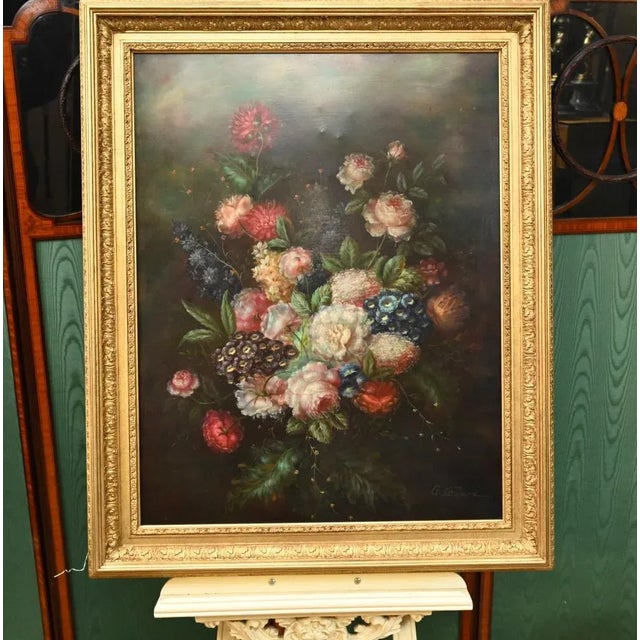 Dutch Artist, Still Life with Floral Spray, 1980s, Oil on Canvas, Framed For Sale - Image 7 of 12