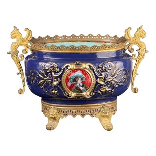 Large Bronze-Mounted Jardiniere with Glass Portrait Medallion by Édouard Gilles For Sale