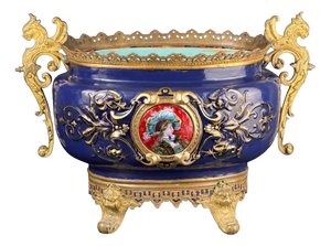 Large Bronze-Mounted Jardiniere with Glass Portrait Medallion by Édouard Gilles