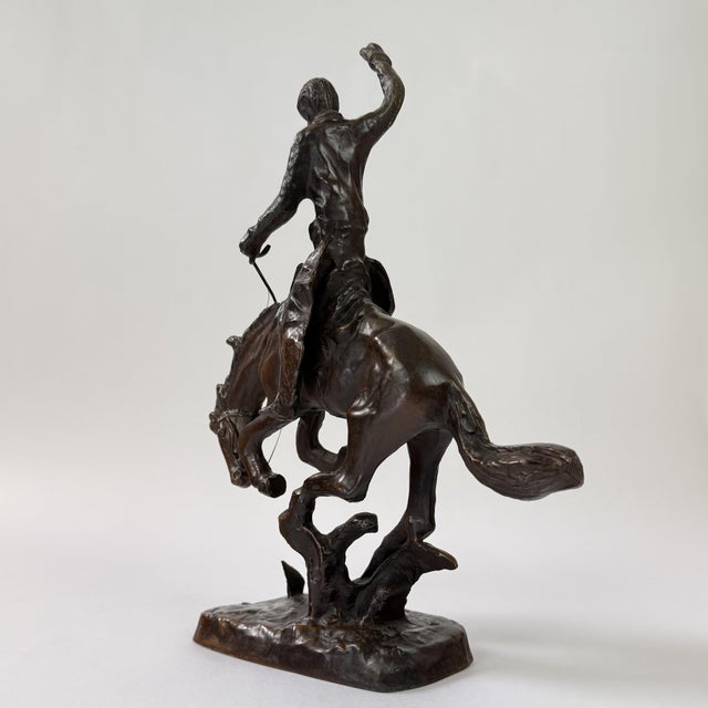 Abstract Bronze Cowboy on Bucking Horse Sculpture, 12” H For Sale - Image 9 of 12