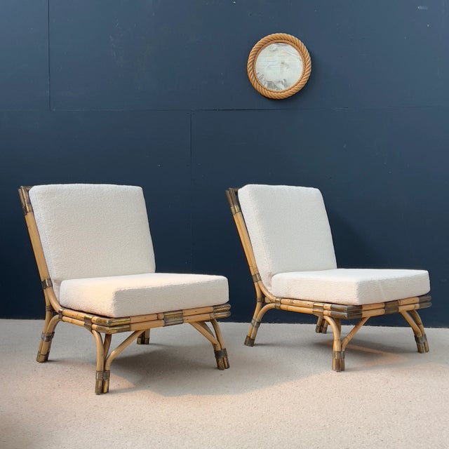 Set of Bamboo Rattan and Copper Armchairs by Maison, 1950s For Sale - Image 9 of 10