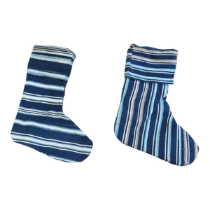 Blue & White One-Of-A-Kind African Textile Christmas Stockings, S/2
