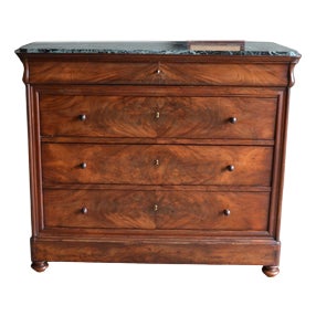 Antique Mahogany Chest of Drawers with Secretary and Green Marble Top For Sale